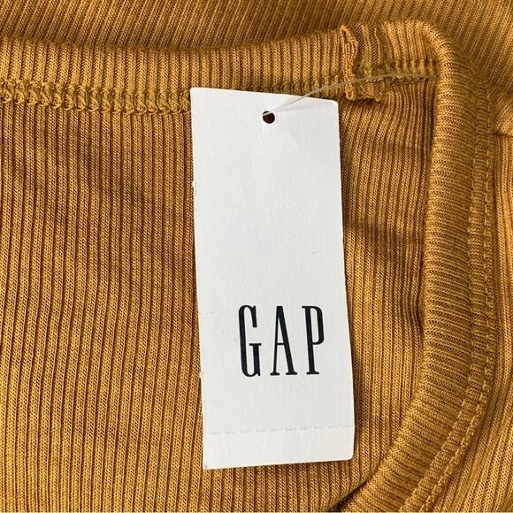 Gap NWT Ribbed Top Size XS 3/4 Sleeve Wide Round Neckline Mustard Yellow Fitted - Picture 10 of 10